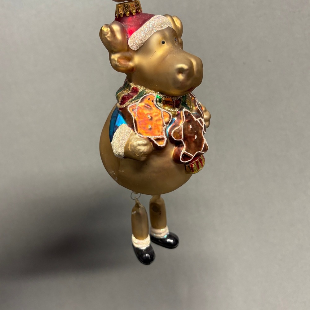 Unbranded Glass Moose Ornament Unisex 7" Gold Good Gingerbread Dangling Legs